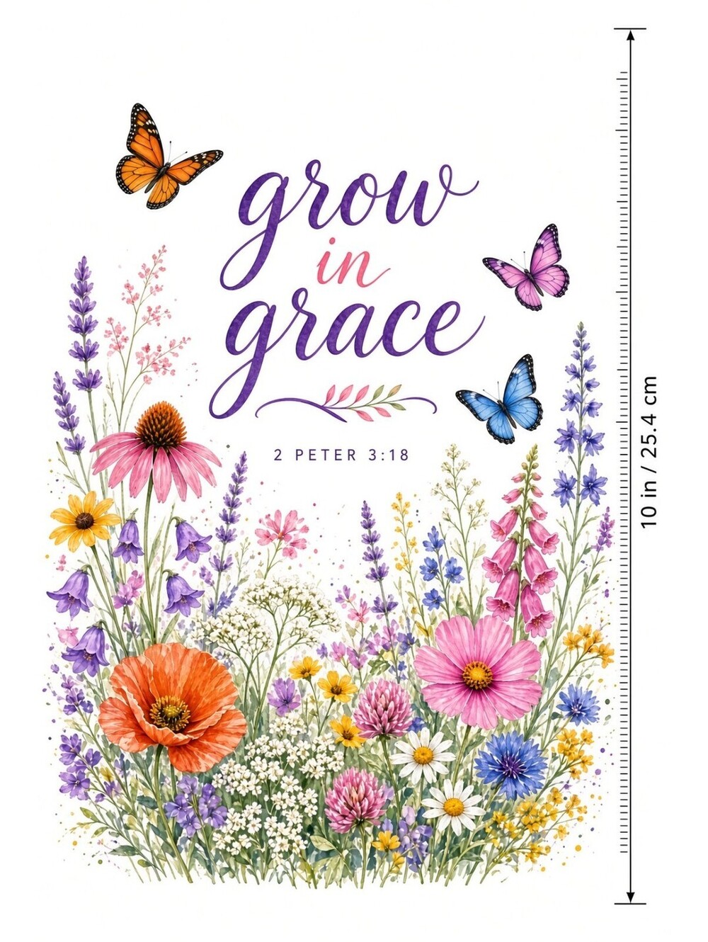 4pcs 10in Grow in Grace Wildflower Bible Verse DTF Transfer